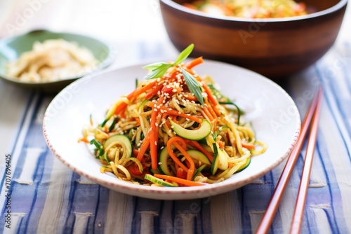 asian-inspired zucchini noodle salad with sesame seeds and carrots