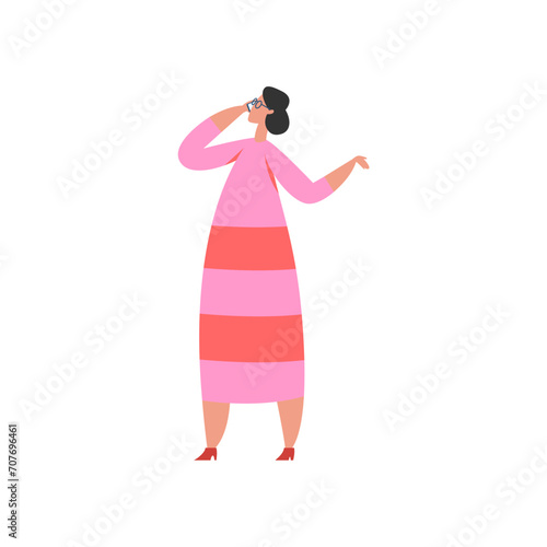 vector pose of people in pink clothes working studio