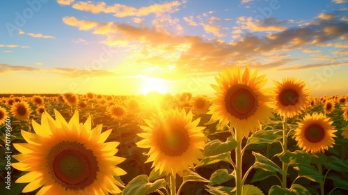 sunflower field at sunset in the summer