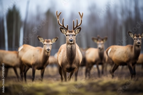 elk herd alert and looking towards camera