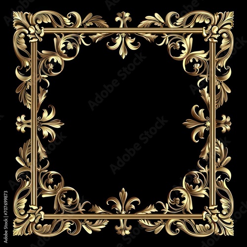 Opulent square gold frame border adorned with luxurious floral patterns, inspired by the lavishness of Western opulence from the Middle Ages