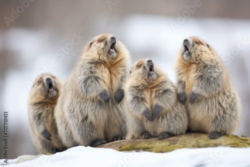 group of marmots with one vocalizing