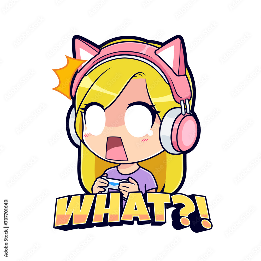 Shocked gamer girl expressions cartoon character mascot logo vector Shocked gamer girl expressions cartoon character mascot logo vector