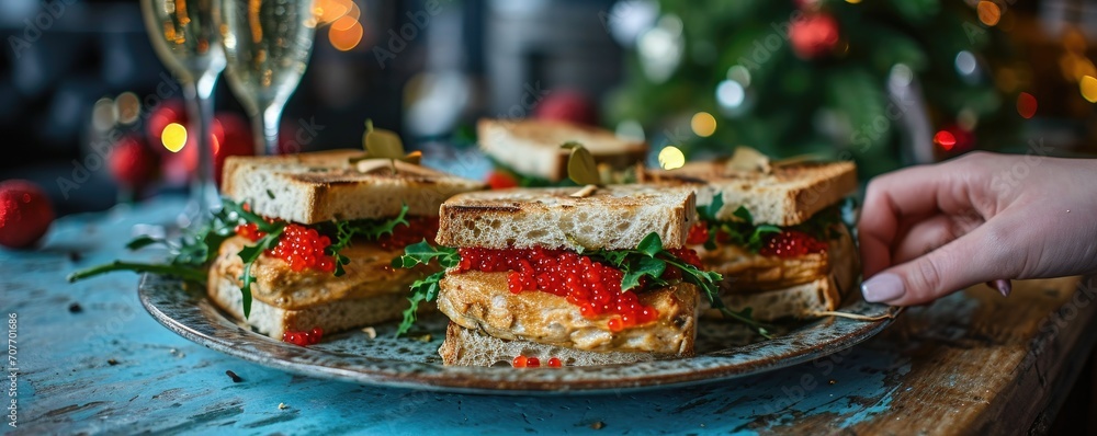 Festive burgers with red caviar Festive burgers with red caviar