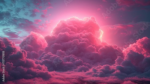 A single simple puffy light pink cloud with a circle in the sky with pink lights photo