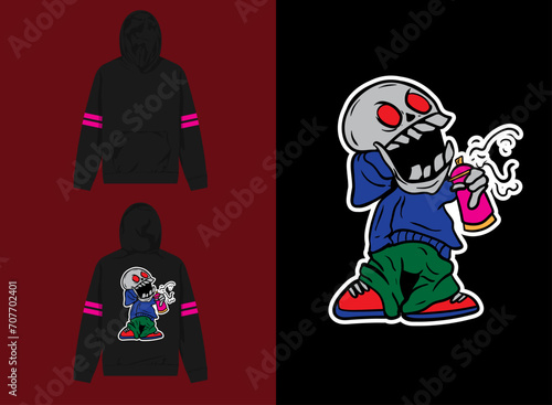 Character Streetwear Hoodie Spray Paint With A Dead Skull Design