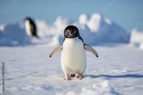 Solitary Penguin s March on a Crisp Antarctic Day - Embracing the Chill of the Wild. Generative AI