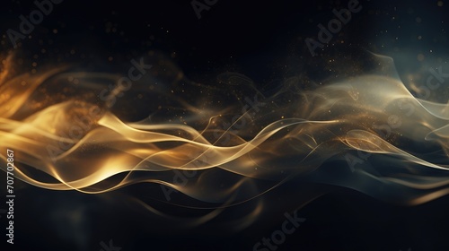 Abstract Essence  Golden Swirls and Elegant Smoke Dance in Darkness. Generative AI