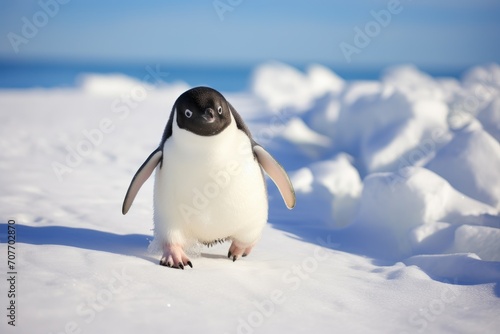 Solitary Penguin s March on a Crisp Antarctic Day - Embracing the Chill of the Wild. Generative AI