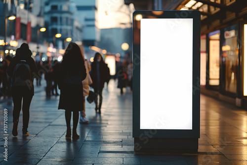Blank Clean Screen or Signboard Mockup in Public Area: Perfect for Offers or Advertisement with People Walking By Created with generative AI tools