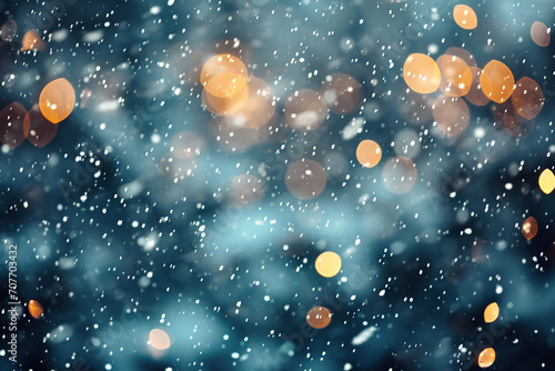 Defocused Stars Lights with Falling Snow and Snowflakes: Winter and New Year Holidays, Copy Space Created with generative AI tools