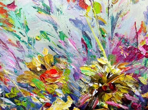 Original art painting Oil color petal flower thailand	
