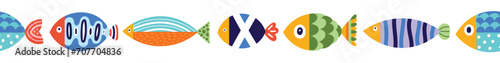 Vector seamless horizontal border with fish. Cute illustration.