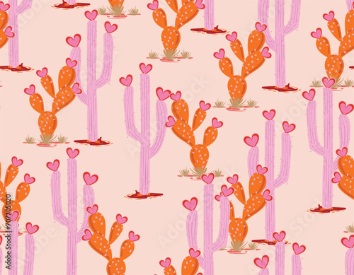 Cute Desert  Cowgirl  seamless vector pattern. Howdy Cowboy  repeating background. Wild West surface pattern design