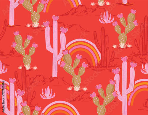 Cute Desert  Cowgirl  seamless vector pattern. Howdy Cowboy  repeating background. Wild West surface pattern design