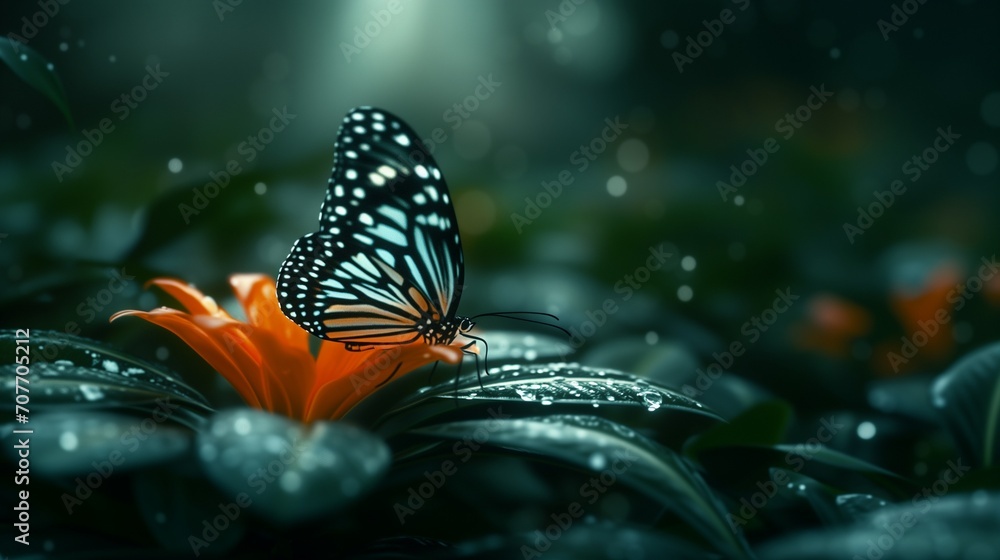 A butterfly resting on a vibrant flower in a lush garden, its wings a kaleidoscope of colors, the garden alive with a variety of flowers and greenery. Generative AI A butterfly resting on a vibrant flower in a lush garden, its wings a kaleidoscope of colors, the garden alive with a variety of flowers and greenery. Generative AI
