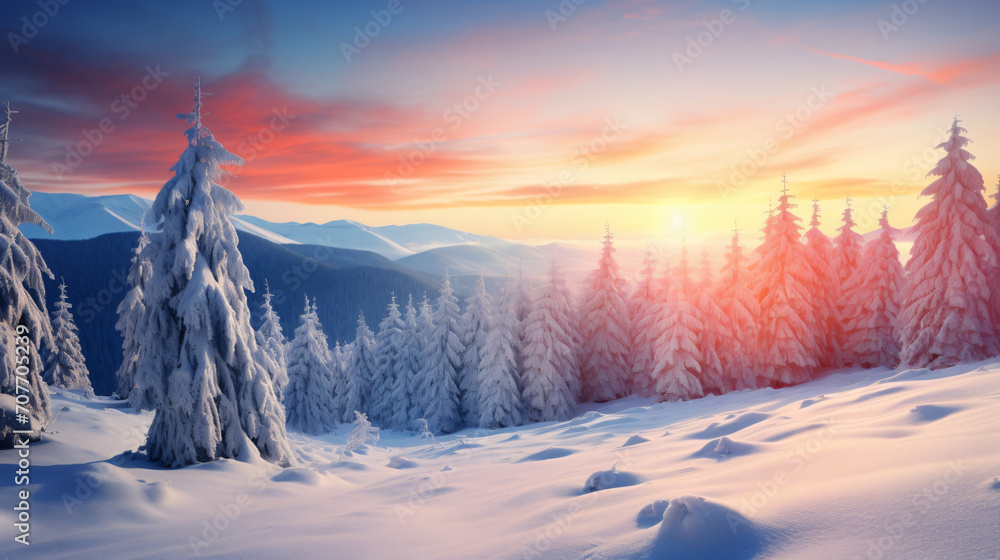 Impressive winter morning in Carpathian mountains