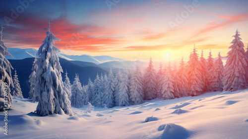 Impressive winter morning in Carpathian mountains