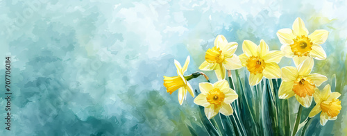 Beautiful daffodils panorama with Copyspace