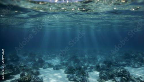 Beautiful Calming Undersea View with Sun Rays Background Wallpaper Generative AI
