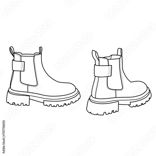 Ankle booties for women. Footwear flat color icon set isolated on white background.