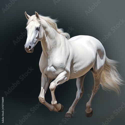 white horse stallion runs gallop