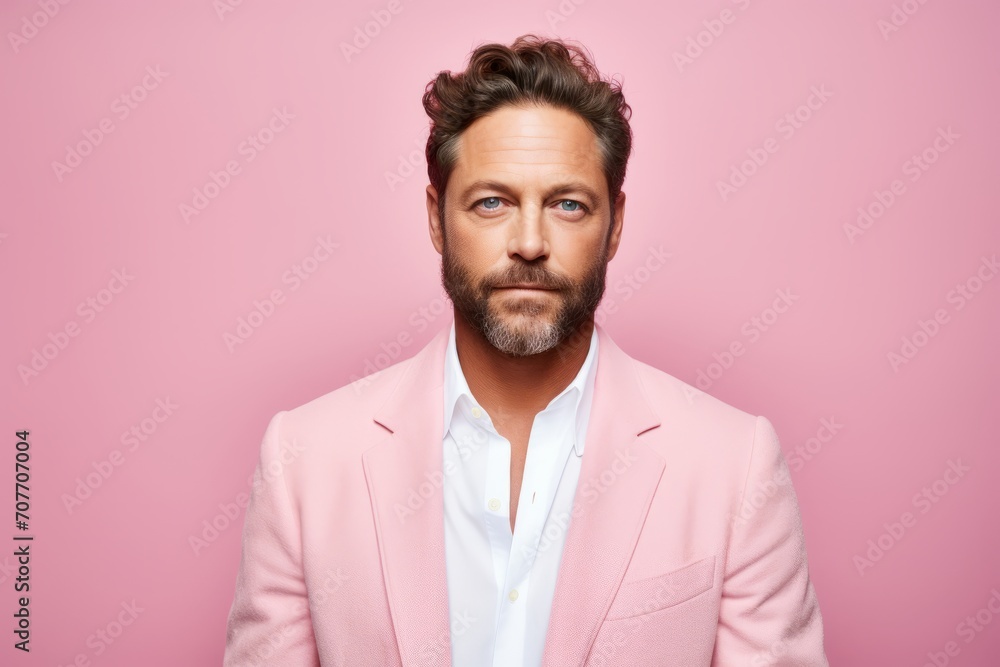 Portrait of a handsome man in a pink jacket on a pink background Portrait of a handsome man in a pink jacket on a pink background