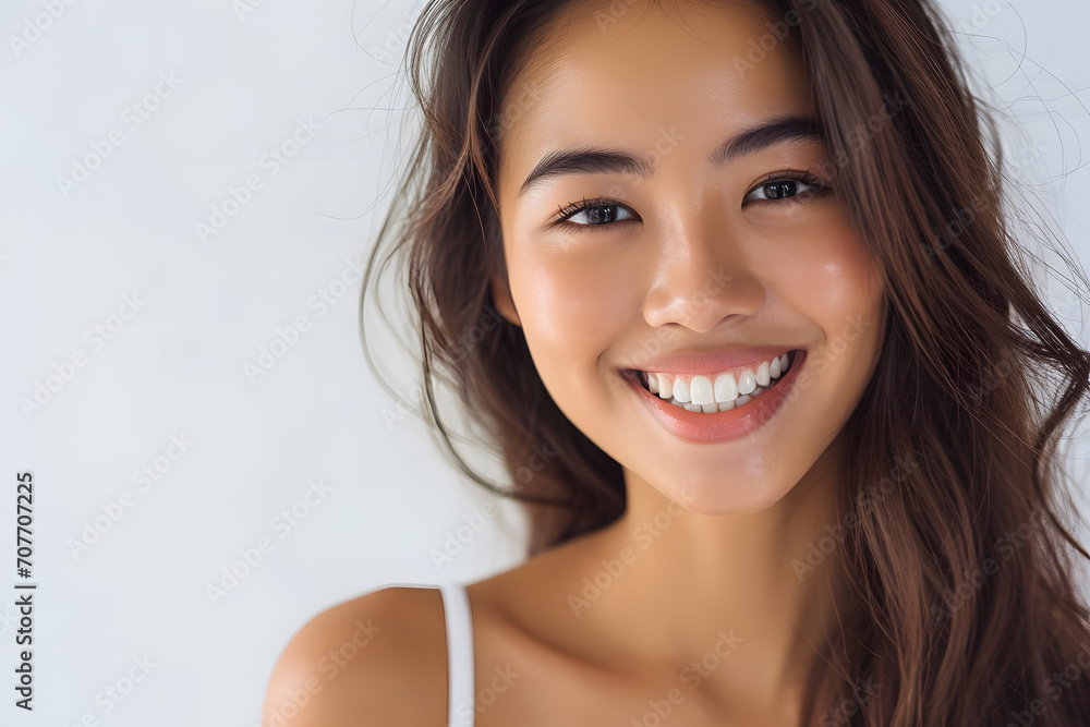 Young Asian woman close up portrait. Model woman laughing and smiling. Healthy face skin care beauty, skincare cosmetics, dental. Young Asian woman close up portrait. Model woman laughing and smiling. Healthy face skin care beauty, skincare cosmetics, dental.