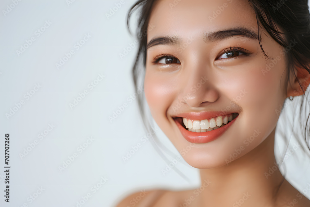 Young Asian woman close up portrait. Model woman laughing and smiling. Healthy face skin care beauty, skincare cosmetics, dental. Young Asian woman close up portrait. Model woman laughing and smiling. Healthy face skin care beauty, skincare cosmetics, dental.