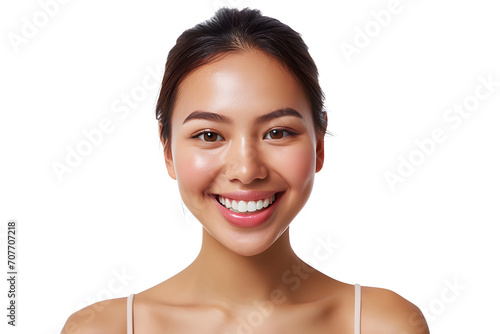 Young Asian woman close up portrait. Model woman laughing and smiling. Healthy face skin care beauty, skincare cosmetics, dental.