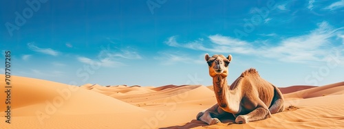 Camel standing in the sand desert sahara. Maal hijrah. Islamic new year. islam background photo