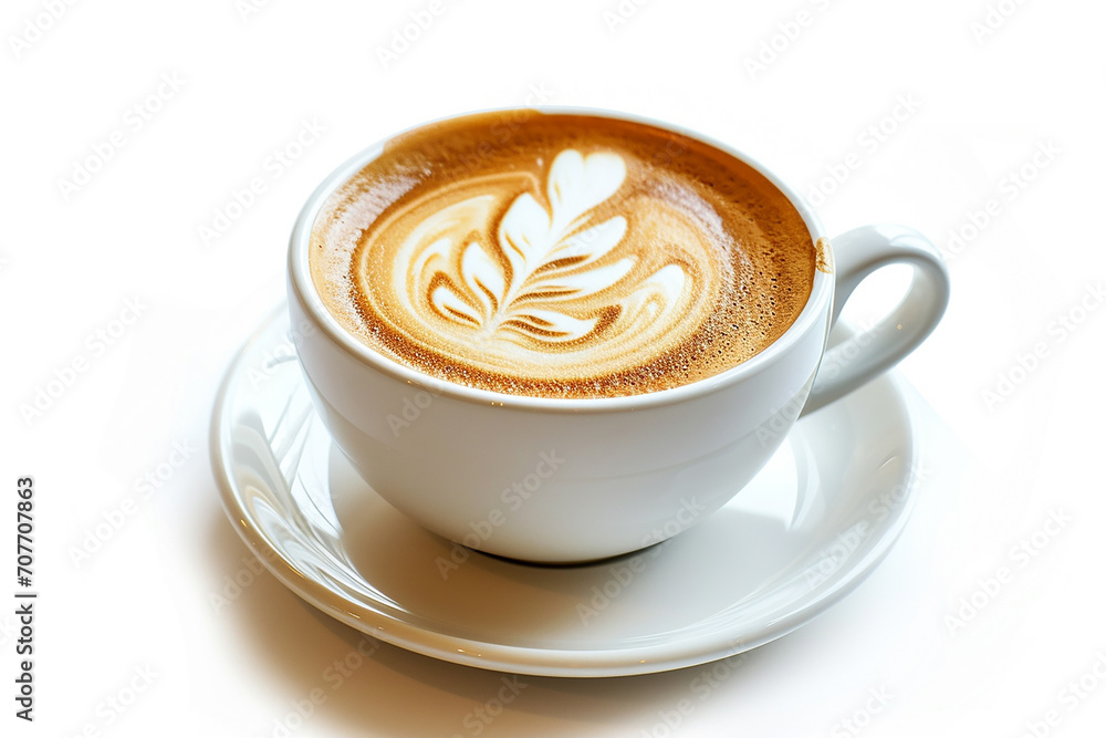 Isolated Cup of Coffee Latte on White Background Created with generative AI tools Isolated Cup of Coffee Latte on White Background Created with generative AI tools
