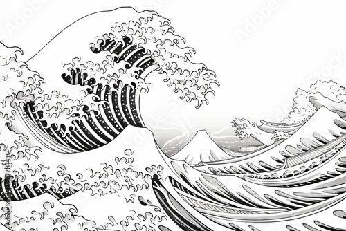 Fotografering Japanese ukiyo-e art of the great wave off kanagawa by hokusai as an adult color