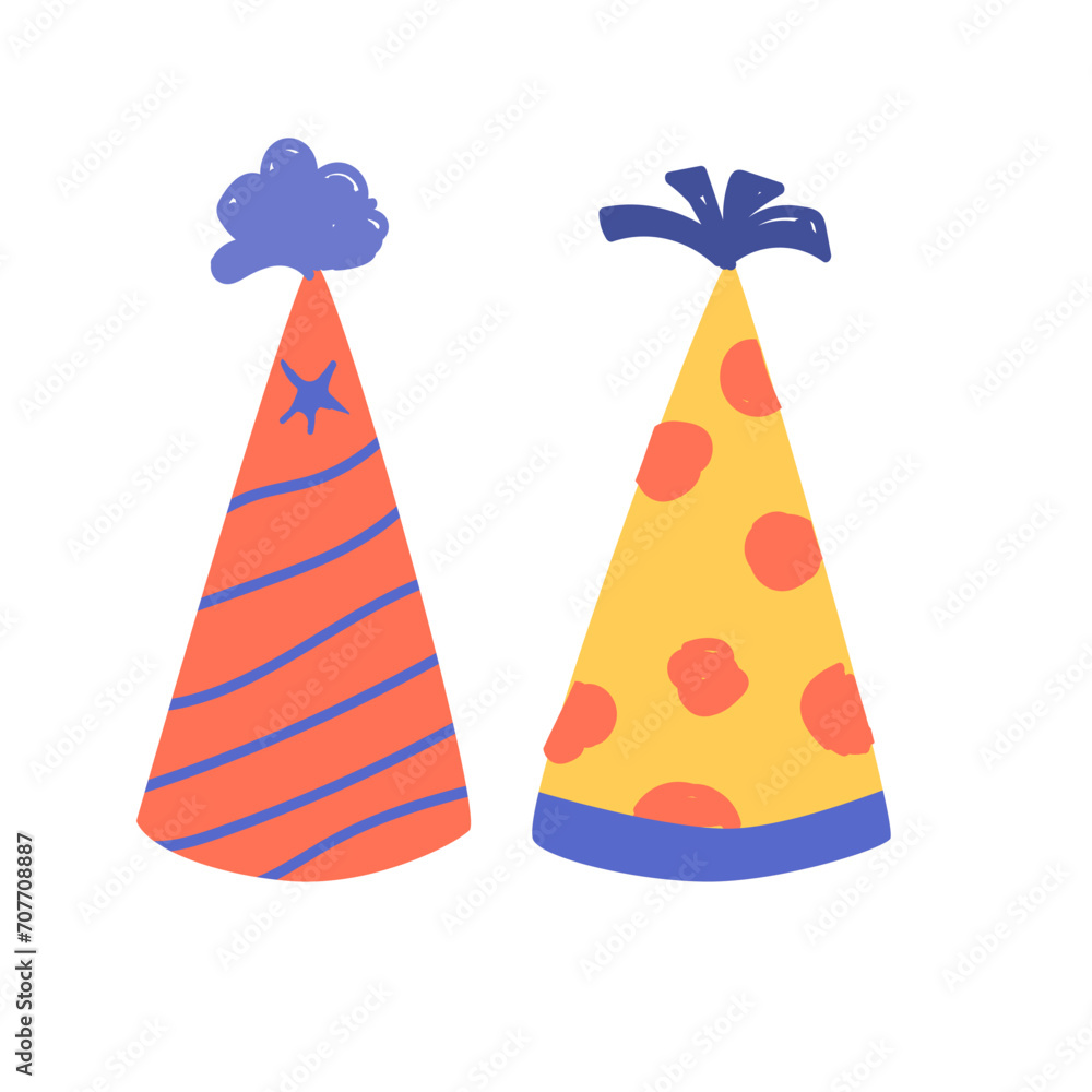 Birthday hat vector set design in cartoon style. Vector illustration Birthday hat vector set design in cartoon style. Vector illustration