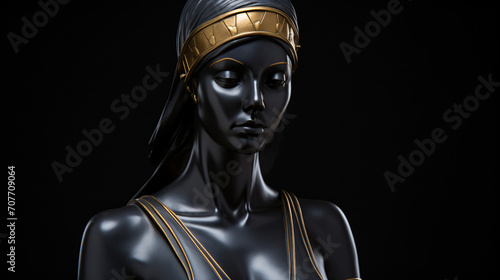 Black and gold statue of female greek sculpture