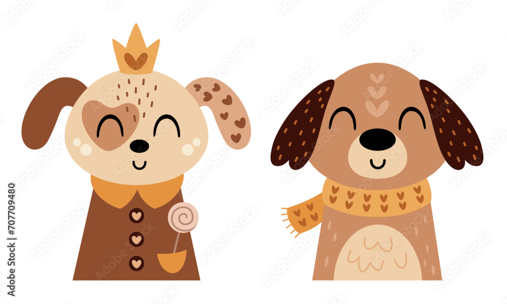 Valentines day clipart. Cute Valentines dog in cartoon flat style. Vector illustration. Valentines day clipart. Cute Valentines dog in cartoon flat style. Vector illustration.