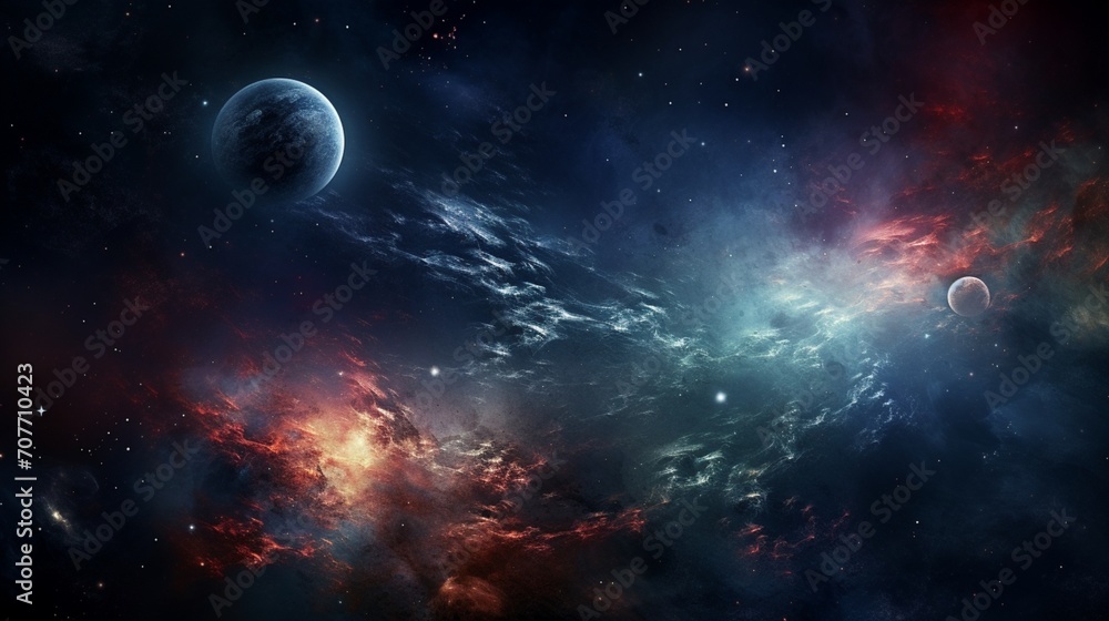 A surreal outer space background with distant galaxies and stars