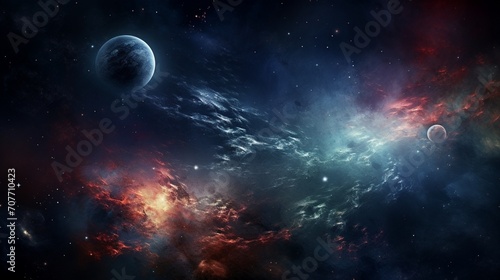 A surreal outer space background with distant galaxies and stars © Hameed