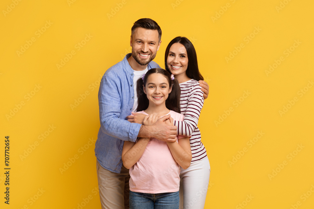 Closeup Portrait Of Happy Family Of Three With Teen Daughter Closeup Portrait Of Happy Family Of Three With Teen Daughter