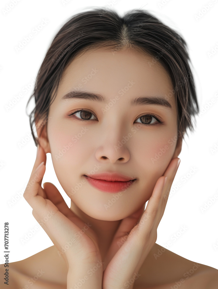 Young Asian beauty woman makeup style with touch her face and perfect skin, Facial treatment, Cosmetology, plastic surgery, isolated on white background, png Young Asian beauty woman makeup style with touch her face and perfect skin, Facial treatment, Cosmetology, plastic surgery, isolated on white background, png
