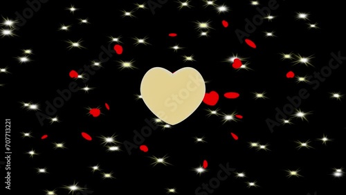 Animazione illustrazione 3D. Piccoli cuori rossi ruotano attorno ad un dorato cuore centrale. Simbolo di amore e di San Valentino.. photo