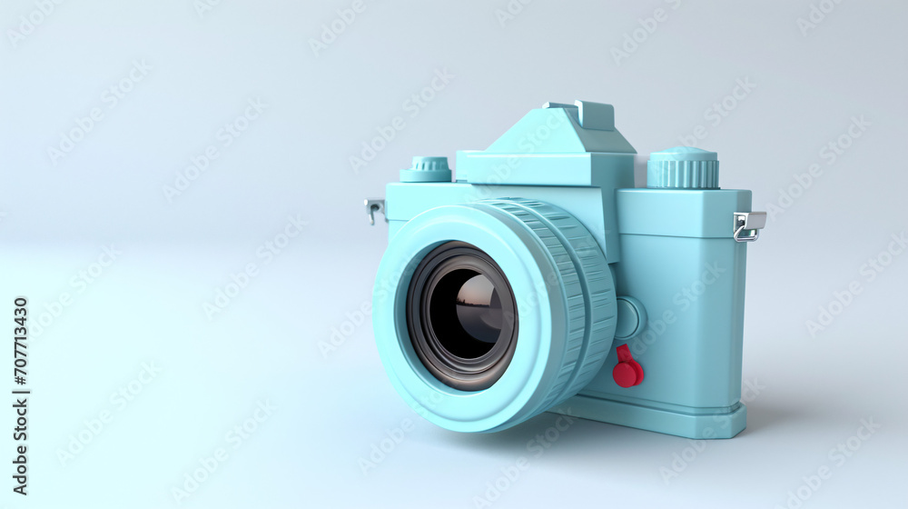 3d rendering of a blue camera on a white background with shadow