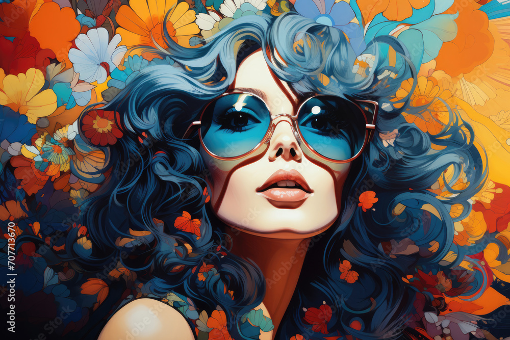 Fototapeta premium Fashion portrait of a young woman on a colorful bright background