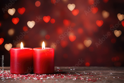 Burning candles for Valentine s Day love card background