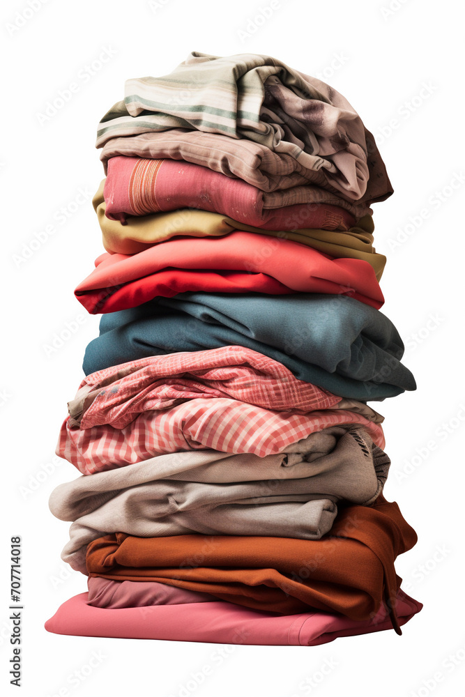 Closet Cascade: Towering Stack of Folded Clothing on Isolated PNG Background