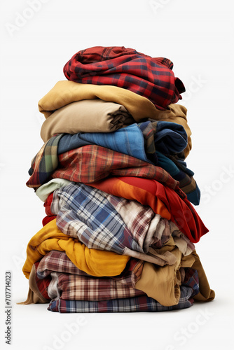 Closet Cascade  Towering Stack of Folded Clothing on Isolated PNG Background