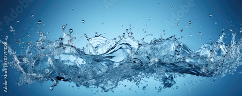 Water splash on blue background. Horizontal banner