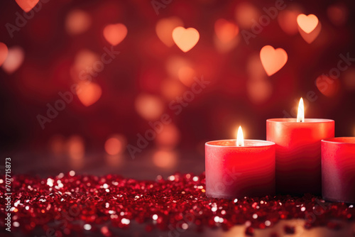 Burning candles for Valentine s Day love card background