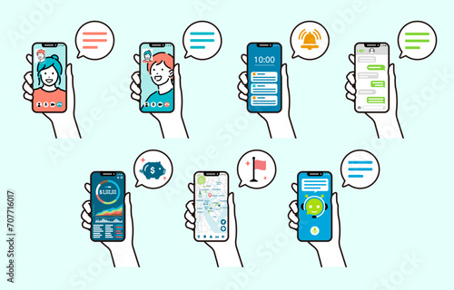 Vector illustration set of a smartphone in hand