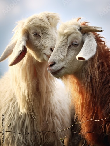 Goat Headbutt Farm: Playful Animal in Nature photo
